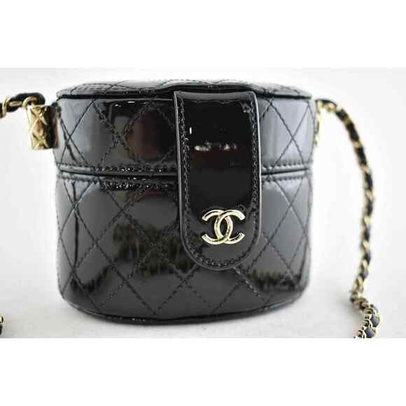 Chanel 20A Mini Black Patent Vanity Quilted CC On Chain Shoulder Crossbody Bag - Picture 8 of 12